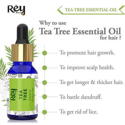 Rey Naturals Tea Tree Essential Oil for Aromatherapy - Tea Tree Essential Oil for Healthy Skin, Face, and Hair - 100% Organic Remedy for Dandruff, Acne - 30 ml (15 ml x 2) super saver combo