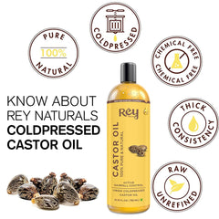Rey Naturals Castor Oil (Arandi Oil) - Premium Cold Pressed for Hair & Skin Care (750)