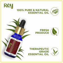 Rey Naturals Eucalyptus Oil - 100% Natural Essential Oil for Soothing Scalp, Reduces Dandruff, and Aromatherapy - 15ml