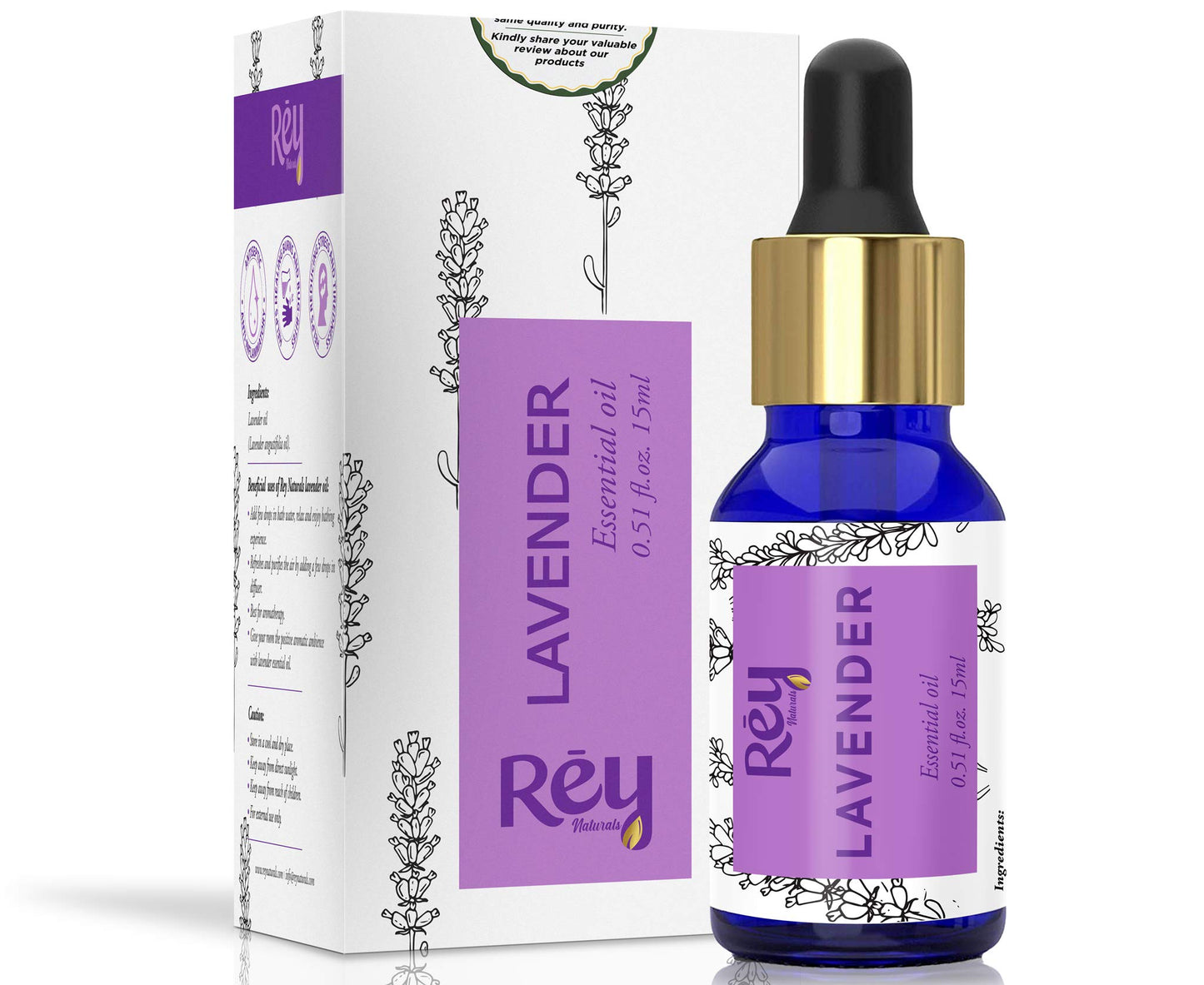 Rey Naturals Lavender Essential Oil - Pure 100% Natural - Healthier Skin and Hair - Calming Bath or Massage for Restful Sleep - Diffuser-Ready for Aromatherapy - 30 ml (15 ml x 2) super saver combo …