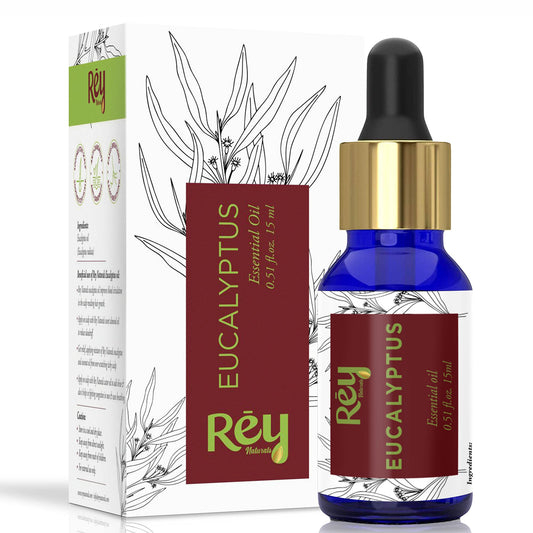 Rey Naturals Eucalyptus Oil - 100% Natural Essential Oil for Soothing Scalp, Reduces Dandruff, and Aromatherapy - 15ml