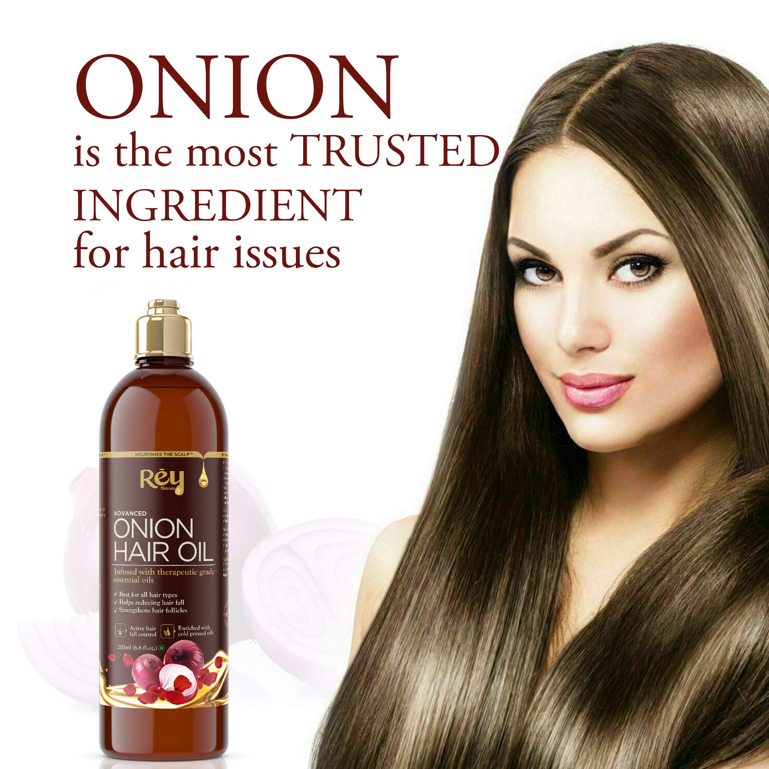 Rey Naturals Onion Hair Oil with 14 Essential Oils - Controls Hair Fall- 200ml