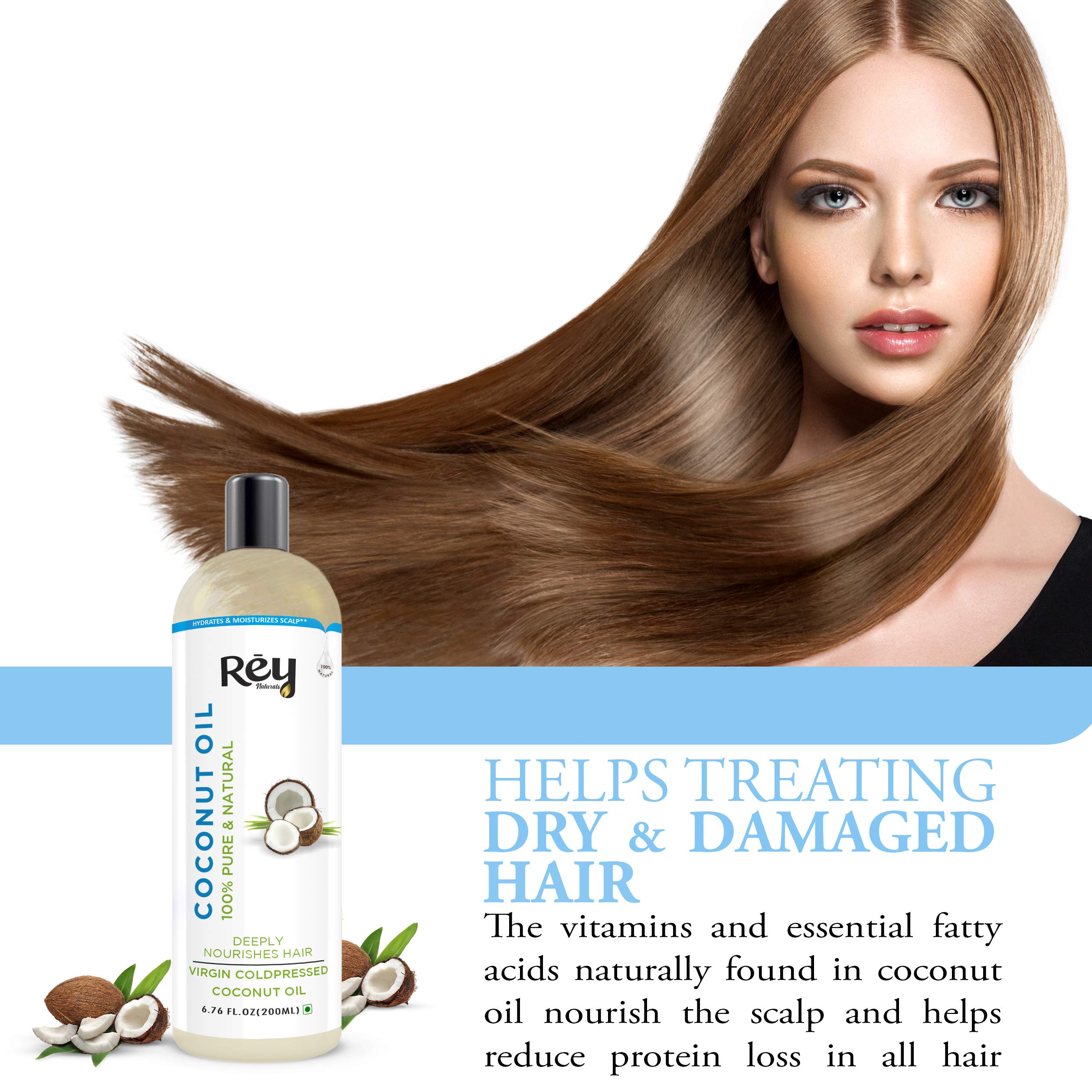 Rey Naturals® hair oils combo (Castor oil + Coconut oil + Bhringraj oil) controls hairfall - For healthy hair - No Mineral Oil, Silicones & Synthetic Fragrance