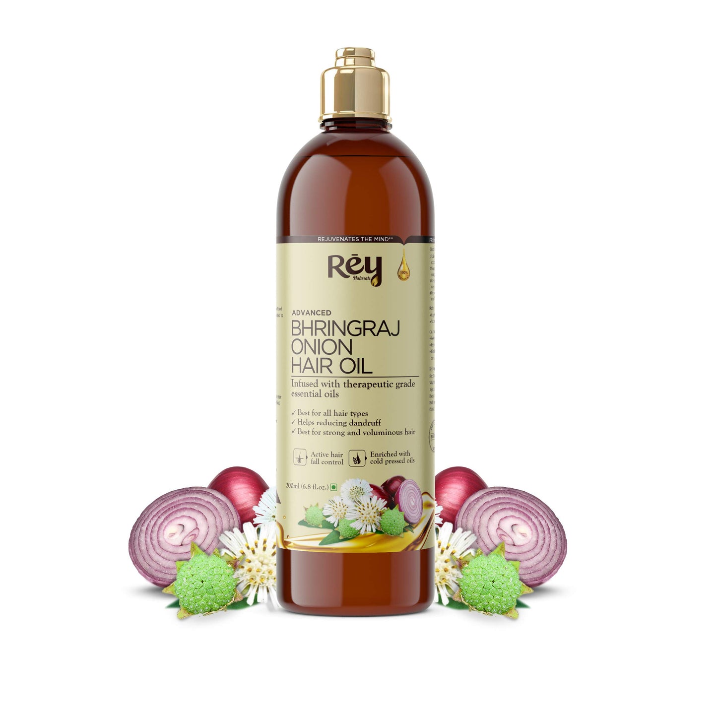 Rey Naturals Bhringraj oil with Onion extract For Hair Strengthening, Anti-hair Fall, Split-ends - 200 ml