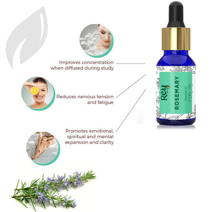 Rey Naturals Pure Lavender Essential Oil & Rosemary Oil For Hair Growth, Aromapathy, Stress & Pain Relief | Essential Oil For Hair, Face & Skin | Suitable For Diffuser | For Men And Women - 15*2