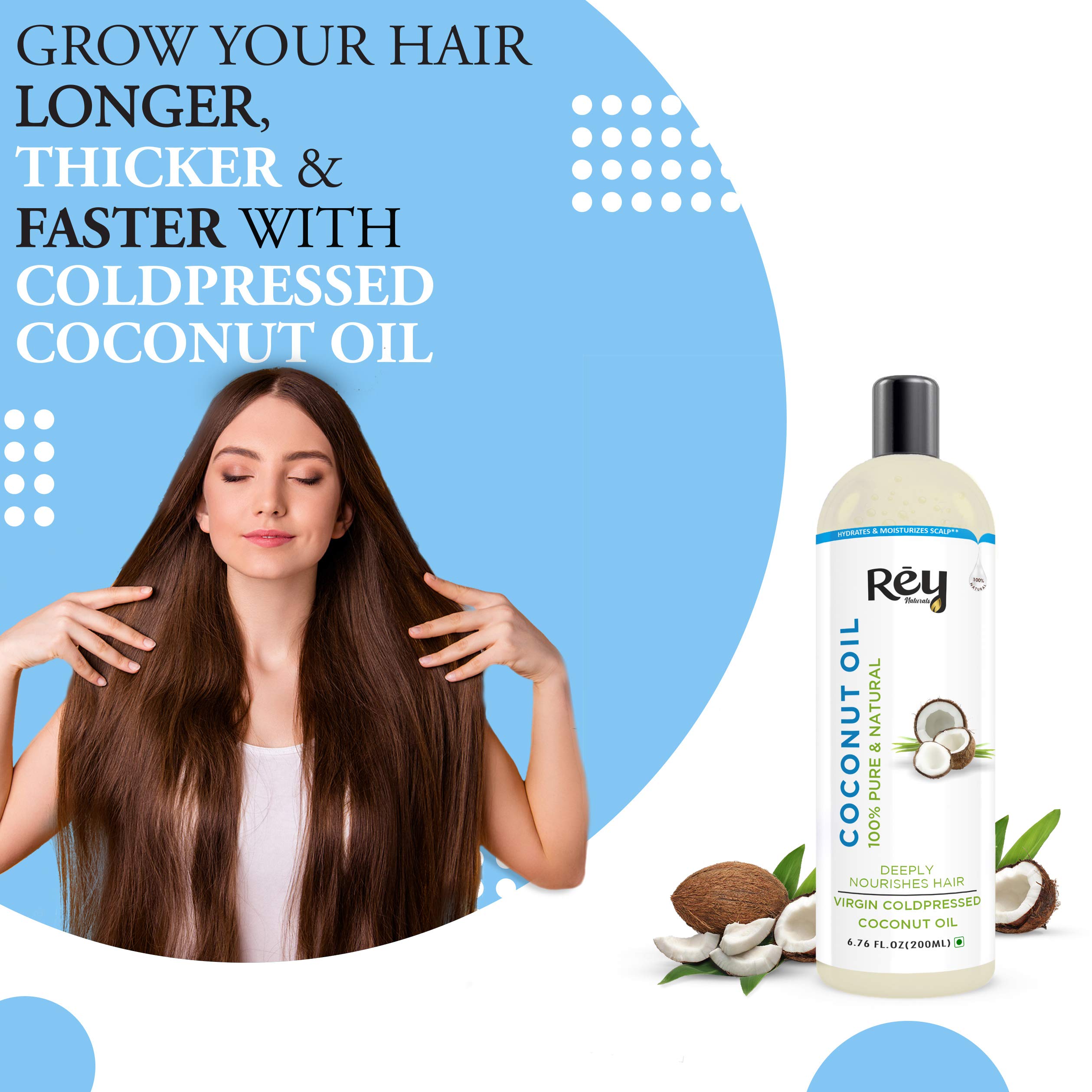 Rey Naturals® hair oils combo (Castor oil + Coconut oil + Onion oil) controls hairfall - For healthy hair - No Mineral Oil, Silicones & Synthetic Fragrance