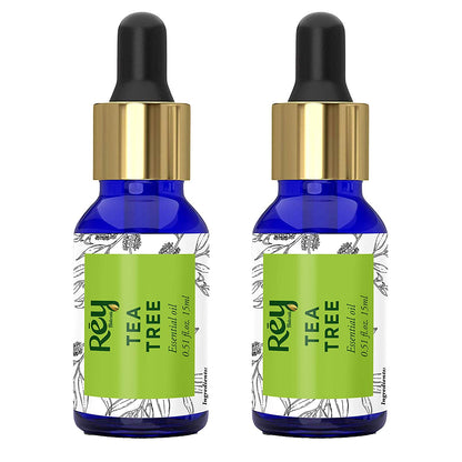 Rey Naturals Tea Tree Essential Oil for Aromatherapy - Tea Tree Essential Oil for Healthy Skin, Face, and Hair - 100% Organic Remedy for Dandruff, Acne - 30 ml (15 ml x 2) super saver combo