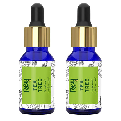 Rey Naturals 100% Pure Tea Tree Essential Oil For Hair & Scalp, Skin & Face Care - Tea Tree Oil For Dandruff, Acne, Aromatherapy & Stress | Suitable For All Skin & Hair Types - 15ml