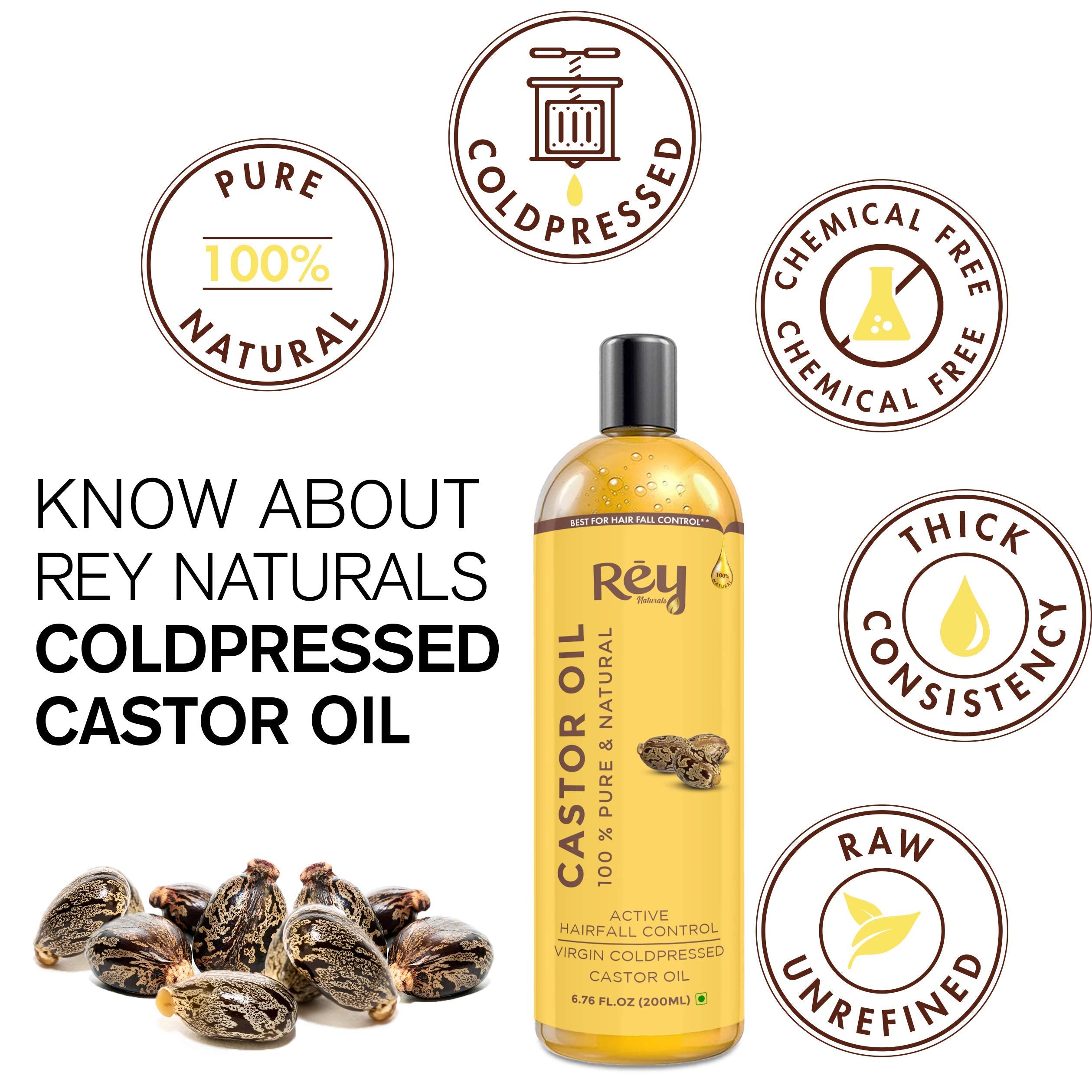 Rey Naturals® hair oils combo (Castor oil + Coconut oil + Onion oil) controls hairfall - For healthy hair - No Mineral Oil, Silicones & Synthetic Fragrance